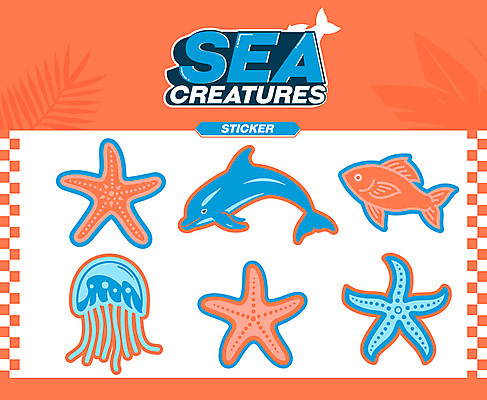 스티커 일러스트 불가사리 어류 사람없음 빨간색 여름 세트 귀여움 수중동물 빈티지 돌고래 복고 해파리 엘리먼트 미니멀 국내일러스트 AI파일 동물 계절 컬러 컨셉 포유류 극피동물 자포동물 파일형식 벡터