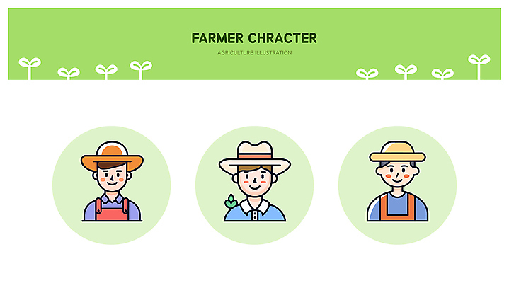 모자 남자 인물캐릭터 농업 라인일러스트 일러스트 미소 웃음 성인 세명 연두색 새싹 귀여움 농사 앞치마 풀잎 농부 밀짚모자 엘리먼트 성인남자만 일러캐릭터 AI파일 식물 직업 캐릭터 모자_잡화 잡화 산업 컨셉 잎 표정 사람 초록색 풀_식물 남자만 성인만 파일형식 벡터
