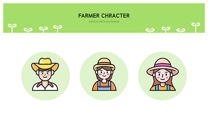 식물 모자 여자 남자 인물캐릭터 농업 라인일러스트 일러스트 미소 웃음 성인 세명 연두색 새싹 귀여움 농사 앞치마 풀잎 농부 밀짚모자 엘리먼트 성인만 일러캐릭터 AI파일 직업 캐릭터 모자_잡화 잡화 산업 컨셉 잎 표정 사람 초록색 풀_식물 파일형식 벡터