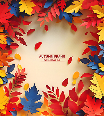 PSD 편집이미지 종이 단풍 낙엽 잎 나뭇잎 프레임 사람없음 가을 페이퍼아트 알록달록 이미지편집 식물 계절 컬러풀 파일형식