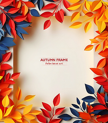 PSD 편집이미지 종이 단풍 낙엽 잎 나뭇잎 프레임 사람없음 가을 페이퍼아트 알록달록 이미지편집 식물 계절 컬러풀 파일형식