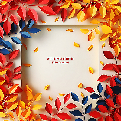 PSD 편집이미지 종이 단풍 낙엽 잎 나뭇잎 프레임 사람없음 가을 페이퍼아트 알록달록 이미지편집 식물 계절 컬러풀 파일형식