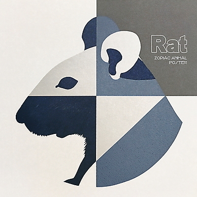 PSD 동물 한마리 디자인 포스터 얼굴 상징 일러스트 사람없음 파란색 회색 십이지신 쥐띠 쥐 콜라주 국내일러스트 1 컬러 신체부위 설치류 파일형식