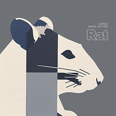 PSD 동물 한마리 디자인 포스터 얼굴 상징 일러스트 사람없음 파란색 회색 십이지신 쥐띠 쥐 콜라주 국내일러스트 1 컬러 신체부위 설치류 파일형식