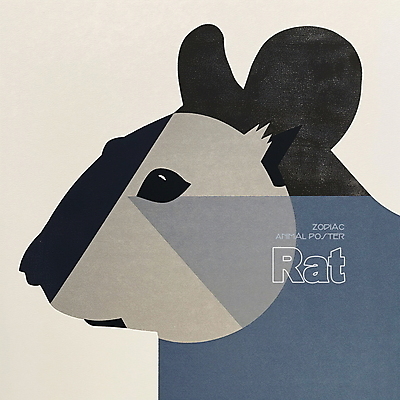 PSD 동물 한마리 디자인 포스터 얼굴 상징 일러스트 사람없음 파란색 회색 십이지신 쥐띠 쥐 콜라주 국내일러스트 1 컬러 신체부위 설치류 파일형식