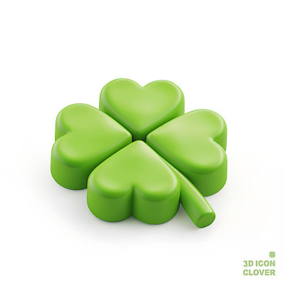 PSD 아이콘 상징 사람없음 연두색 3D아이콘 3D 희망 봄 행운 네잎클로버 클로버 심플 식물 계절 감정 컨셉 초록색 디지털합성 파일형식