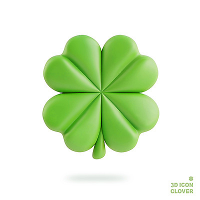 PSD 아이콘 상징 사람없음 연두색 3D아이콘 3D 희망 봄 행운 네잎클로버 클로버 심플 식물 계절 감정 컨셉 초록색 디지털합성 파일형식