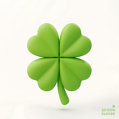 PSD 아이콘 상징 사람없음 연두색 3D아이콘 3D 희망 봄 행운 네잎클로버 클로버 심플 식물 계절 감정 컨셉 초록색 디지털합성 파일형식