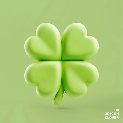 PSD 아이콘 상징 사람없음 연두색 3D아이콘 3D 희망 봄 행운 네잎클로버 클로버 심플 식물 계절 감정 컨셉 초록색 디지털합성 파일형식