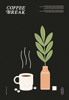 화분 화초 커피 일러스트 휴식 사람없음 컵 검은색 빈티지 모던 국내일러스트 AI파일 식물 식기 음료 컬러 컨셉 파일형식 벡터