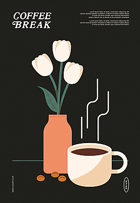 화초 커피 일러스트 휴식 사람없음 컵 꽃병 검은색 빈티지 모던 국내일러스트 AI파일 식물 식기 꽃 음료 컬러 컨셉 파일형식 벡터