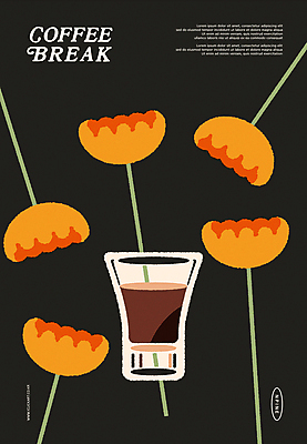 꽃 커피 일러스트 휴식 사람없음 컵 검은색 빈티지 모던 국내일러스트 AI파일 식물 식기 음료 컬러 컨셉 파일형식 벡터