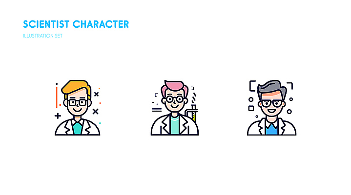남자 인물캐릭터 일러스트 성인 세명 귀여움 실험복 과학자 시험관 비커 엘리먼트 성인남자만 이펙트그래픽 일러캐릭터 AI파일 직업 캐릭터 과학 컨셉 그래픽백그라운드 실험기구 사람 가운 학자 남자만 성인만 파일형식 벡터