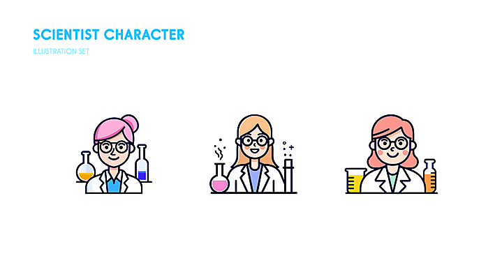 여자 인물캐릭터 일러스트 실험 성인 세명 귀여움 실험복 과학자 시험관 비커 엘리먼트 성인여자만 이펙트그래픽 일러캐릭터 AI파일 직업 캐릭터 과학 컨셉 그래픽백그라운드 실험기구 사람 가운 학자 여자만 성인만 파일형식 벡터