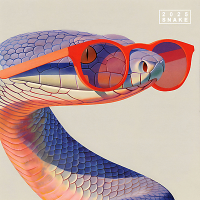 PSD 일러스트 새해 사람없음 선글라스 화려 뱀띠 뱀 2025년 을사년 국내일러스트 안경 컨셉 파충류 십이지신 연도 파일형식