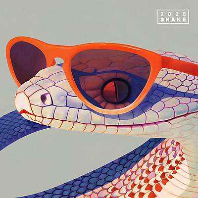PSD 일러스트 새해 사람없음 선글라스 화려 뱀띠 뱀 2025년 을사년 국내일러스트 안경 컨셉 파충류 십이지신 연도 파일형식