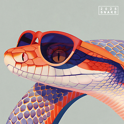 PSD 일러스트 새해 사람없음 선글라스 화려 뱀띠 뱀 2025년 을사년 국내일러스트 안경 컨셉 파충류 십이지신 연도 파일형식