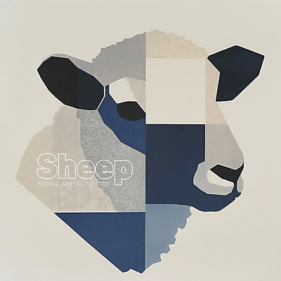 PSD 동물 한마리 디자인 포스터 얼굴 상징 일러스트 사람없음 파란색 회색 십이지신 양띠 양 콜라주 국내일러스트 1 컬러 포유류 신체부위 파일형식