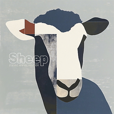 PSD 동물 한마리 디자인 포스터 얼굴 상징 일러스트 사람없음 파란색 회색 십이지신 양띠 양 콜라주 국내일러스트 1 컬러 포유류 신체부위 파일형식