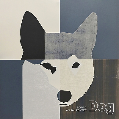 PSD 동물 한마리 디자인 포스터 얼굴 상징 일러스트 사람없음 파란색 회색 십이지신 개 개띠 콜라주 국내일러스트 1 컬러 포유류 신체부위 파일형식