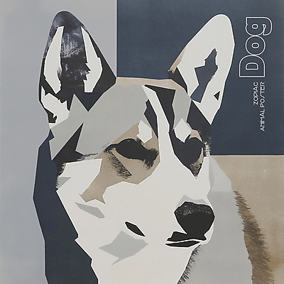 PSD 동물 한마리 디자인 포스터 얼굴 상징 일러스트 사람없음 파란색 회색 십이지신 개 개띠 콜라주 국내일러스트 1 컬러 포유류 신체부위 파일형식