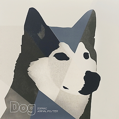 PSD 동물 한마리 디자인 포스터 얼굴 상징 일러스트 사람없음 파란색 회색 십이지신 개 개띠 콜라주 국내일러스트 1 컬러 포유류 신체부위 파일형식