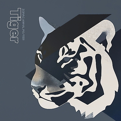 PSD 동물 한마리 디자인 포스터 얼굴 상징 일러스트 사람없음 파란색 회색 십이지신 호랑이띠 호랑이 콜라주 국내일러스트 1 컬러 포유류 신체부위 파일형식