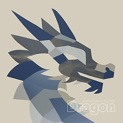 PSD 동물 한마리 디자인 포스터 얼굴 상징 일러스트 사람없음 파란색 회색 용띠 십이지신 용 콜라주 국내일러스트 1 컬러 신체부위 파일형식