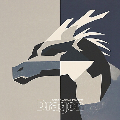 PSD 동물 한마리 디자인 포스터 얼굴 상징 일러스트 사람없음 파란색 회색 용띠 십이지신 용 콜라주 국내일러스트 1 컬러 신체부위 파일형식