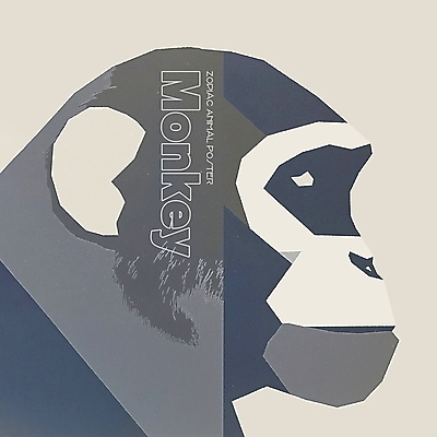 PSD 동물 한마리 디자인 포스터 얼굴 상징 일러스트 사람없음 파란색 회색 십이지신 원숭이띠 원숭이 콜라주 국내일러스트 1 컬러 포유류 신체부위 파일형식