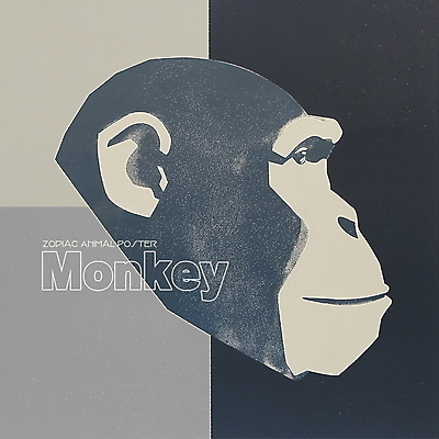 PSD 동물 한마리 디자인 포스터 얼굴 상징 일러스트 사람없음 파란색 회색 십이지신 원숭이띠 원숭이 콜라주 국내일러스트 1 컬러 포유류 신체부위 파일형식