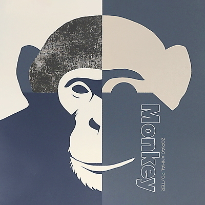 PSD 동물 한마리 디자인 포스터 얼굴 상징 일러스트 사람없음 파란색 회색 십이지신 원숭이띠 원숭이 콜라주 국내일러스트 1 컬러 포유류 신체부위 파일형식