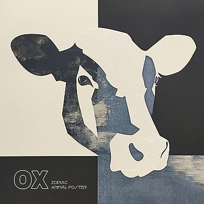 PSD 동물 한마리 디자인 포스터 얼굴 상징 일러스트 사람없음 파란색 회색 십이지신 소띠 소 콜라주 국내일러스트 1 컬러 포유류 신체부위 파일형식