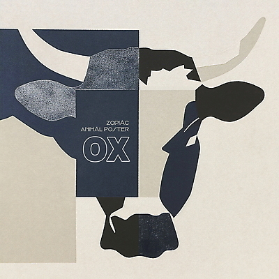 PSD 동물 한마리 디자인 포스터 얼굴 상징 일러스트 사람없음 파란색 회색 십이지신 소띠 소 콜라주 국내일러스트 1 컬러 포유류 신체부위 파일형식