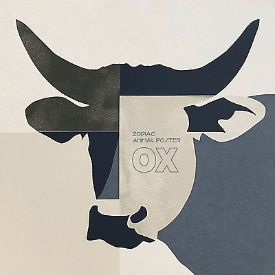 PSD 동물 한마리 디자인 포스터 얼굴 상징 일러스트 사람없음 파란색 회색 십이지신 소띠 소 콜라주 국내일러스트 1 컬러 포유류 신체부위 파일형식