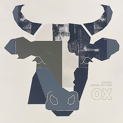 PSD 동물 한마리 디자인 포스터 얼굴 상징 일러스트 사람없음 파란색 회색 십이지신 소띠 소 콜라주 국내일러스트 1 컬러 포유류 신체부위 파일형식