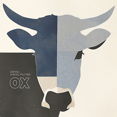 PSD 동물 한마리 디자인 포스터 얼굴 상징 일러스트 사람없음 파란색 회색 십이지신 소띠 소 콜라주 국내일러스트 1 컬러 포유류 신체부위 파일형식