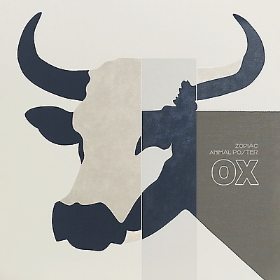 PSD 동물 한마리 디자인 포스터 얼굴 상징 일러스트 사람없음 파란색 회색 십이지신 소띠 소 콜라주 국내일러스트 1 컬러 포유류 신체부위 파일형식