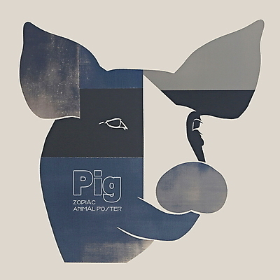 PSD 동물 한마리 디자인 포스터 얼굴 상징 일러스트 사람없음 파란색 회색 십이지신 돼지띠 돼지 콜라주 국내일러스트 1 컬러 포유류 신체부위 파일형식