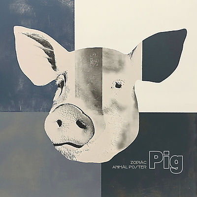 PSD 동물 한마리 디자인 포스터 얼굴 상징 일러스트 사람없음 파란색 회색 십이지신 돼지띠 돼지 콜라주 국내일러스트 1 컬러 포유류 신체부위 파일형식