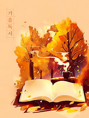 PSD 나무 커피 단풍 일러스트 사람없음 책 독서 주황색 가을 분위기 국내일러스트 식물 계절 음료 컬러 컨셉 잎 파일형식