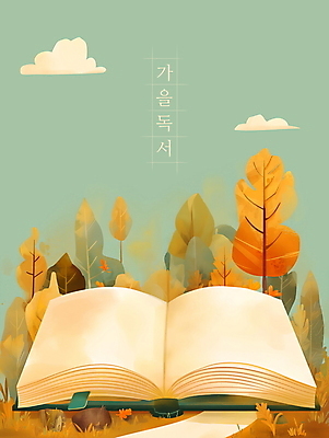 PSD 나무 단풍 일러스트 사람없음 책 독서 주황색 가을 분위기 국내일러스트 식물 계절 컬러 컨셉 잎 파일형식