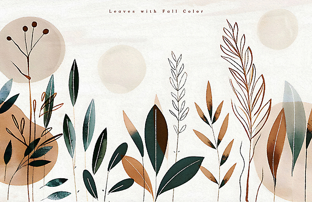 PSD 일러스트 자연 추상 나뭇잎 수채화 사람없음 가을 풀잎 분위기 베이지색 국내일러스트 계절 컬러 컨셉 잎 무늬 풀_식물 생태계 파일형식