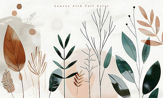 PSD 일러스트 자연 추상 나뭇잎 수채화 사람없음 가을 풀잎 분위기 베이지색 국내일러스트 계절 컬러 컨셉 잎 무늬 풀_식물 생태계 파일형식