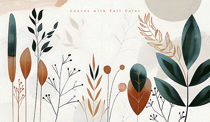 PSD 일러스트 자연 추상 나뭇잎 수채화 사람없음 가을 풀잎 분위기 베이지색 국내일러스트 계절 컬러 컨셉 잎 무늬 풀_식물 생태계 파일형식