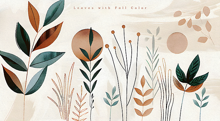 PSD 일러스트 자연 추상 나뭇잎 수채화 사람없음 가을 풀잎 분위기 베이지색 국내일러스트 계절 컬러 컨셉 잎 무늬 풀_식물 생태계 파일형식