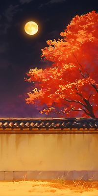 JPG 배너 일러스트 자연 단풍나무 수채화 한옥 사람없음 추석 가을풍경 주황색 보름달 분위기 기와담장 카피스페이스 국내일러스트 AI일러스트 AI콘텐츠 나무 한국전통 명절 컬러 컨셉 단풍 고건축 기와 풍경 담장 공백 달 생태계 파일형식 가을_계절