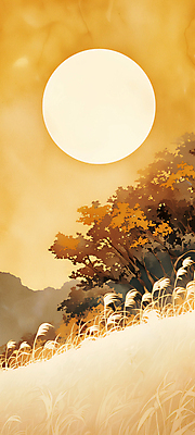 JPG 배너 일러스트 자연 단풍나무 수채화 사람없음 노란색 추석 가을풍경 보름달 분위기 억새 카피스페이스 국내일러스트 AI일러스트 AI콘텐츠 나무 식물 명절 컬러 컨셉 단풍 풍경 공백 달 생태계 파일형식 가을_계절