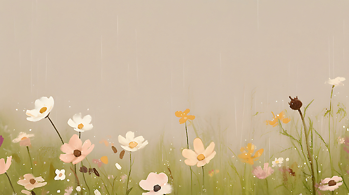 JPG 꽃밭 일러스트 자연 풍경 사람없음 평화 들꽃 가을 비 코스모스 베이지색 카피스페이스 국내일러스트 AI일러스트 AI콘텐츠 자연요소 계절 꽃 컬러 컨셉 날씨 공백 생태계 파일형식
