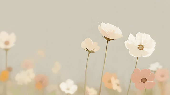 JPG 꽃밭 일러스트 자연 풍경 사람없음 평화 들꽃 가을 코스모스 베이지색 카피스페이스 국내일러스트 AI일러스트 AI콘텐츠 계절 꽃 컬러 컨셉 공백 생태계 파일형식